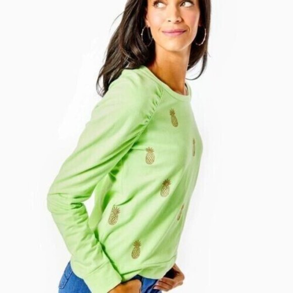 Lilly Pulitzer Pineapple Aldean Sweatshirt Pullover Top Key Lime Cozy XS - Picture 3 of 8